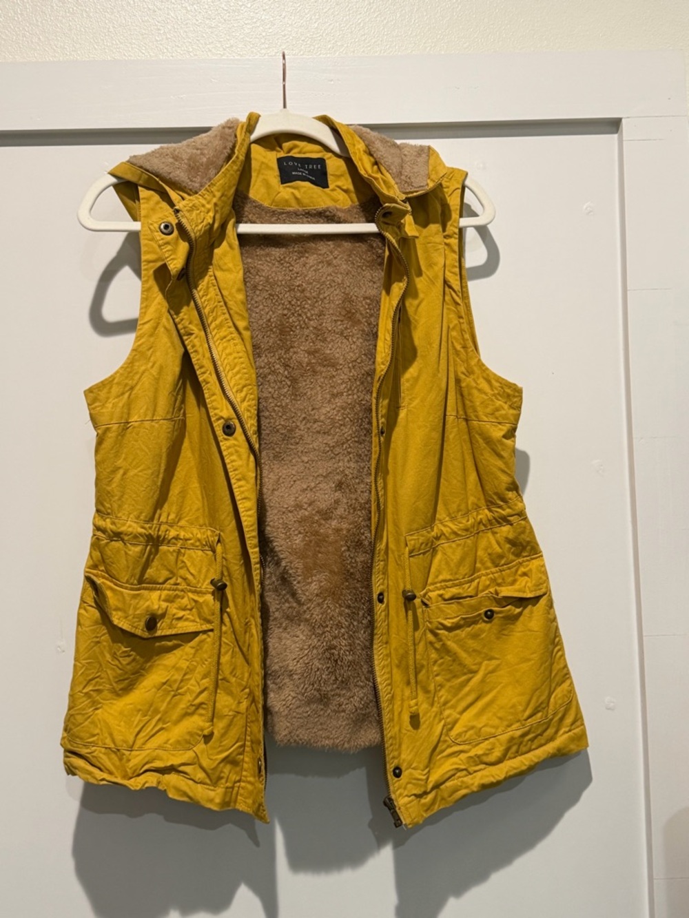 Love Tree Yellow Faux-Sherpa Lined Utility Vest